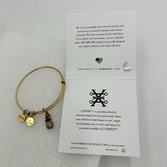 Alex And Ani Bangle Bracelet Crystal “Welcome” Pineapple Goldtone - Picture 3 of 3
